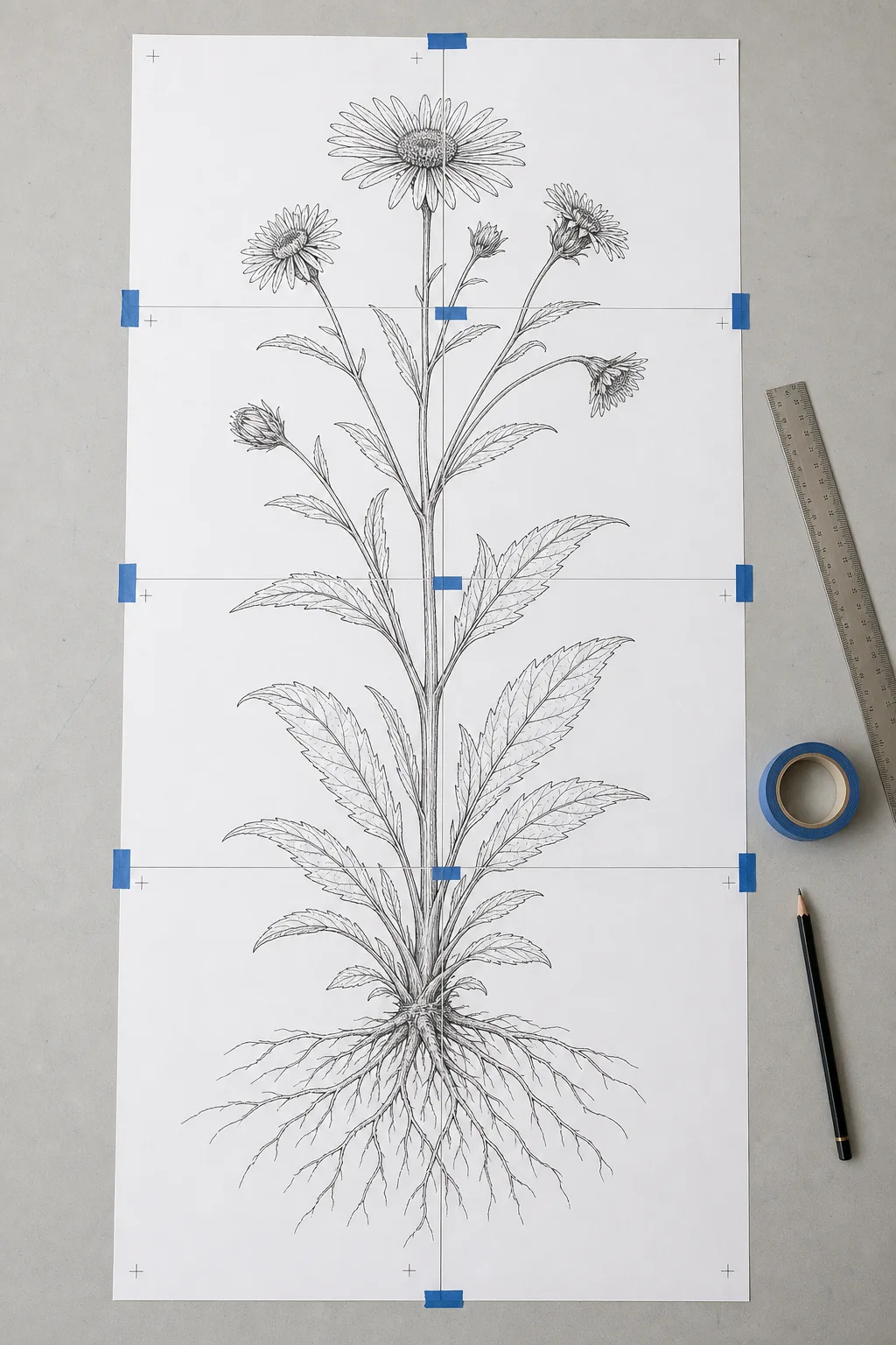 Botanical craft pattern assembled from printed sheets